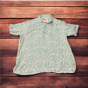 Vintage Silk Button-Up Shirt -
100% Silk - Men's XL (Mint Floral)